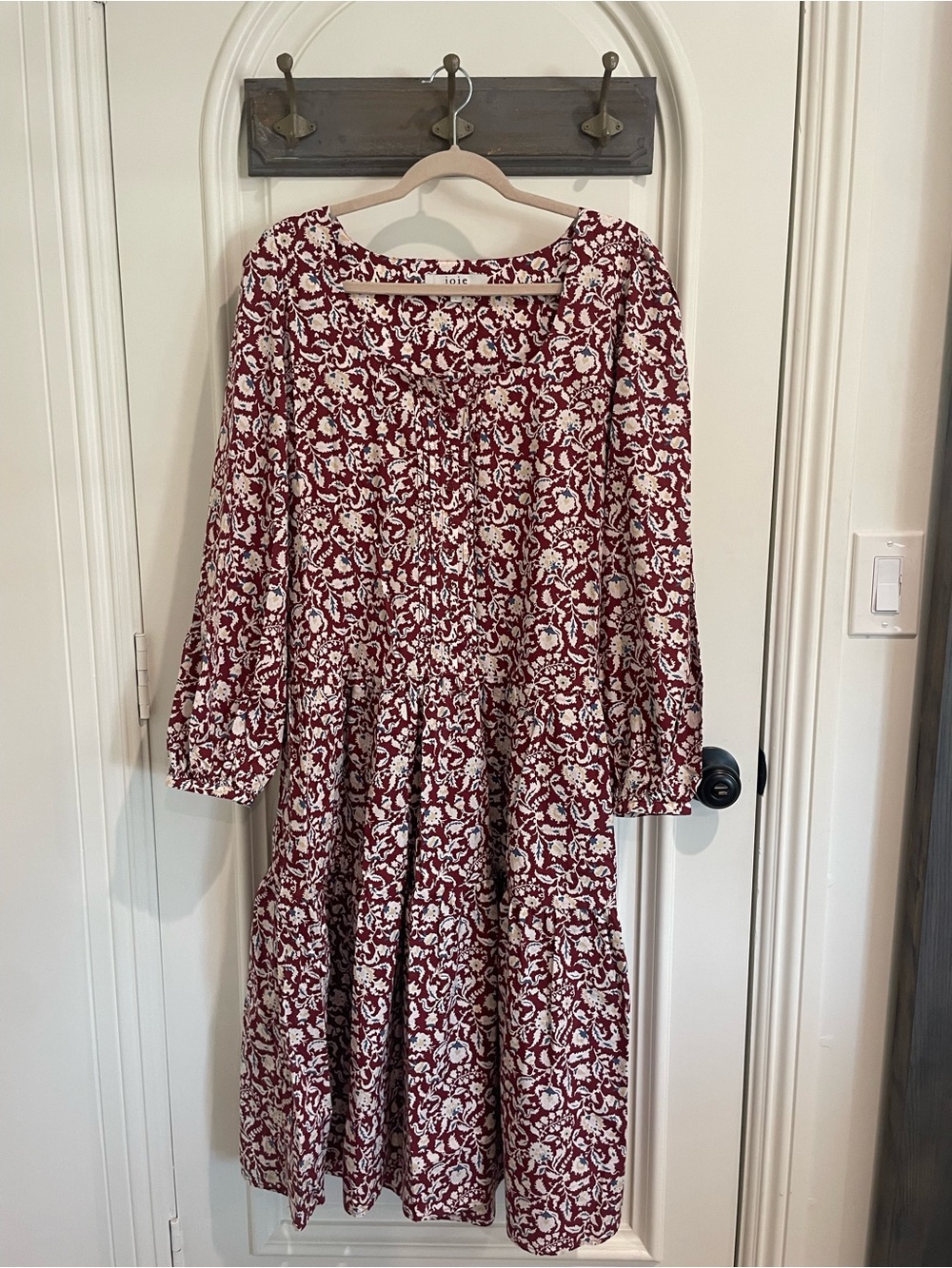 Joie Maroon and White Floral Long Sleeve Tiered Dress